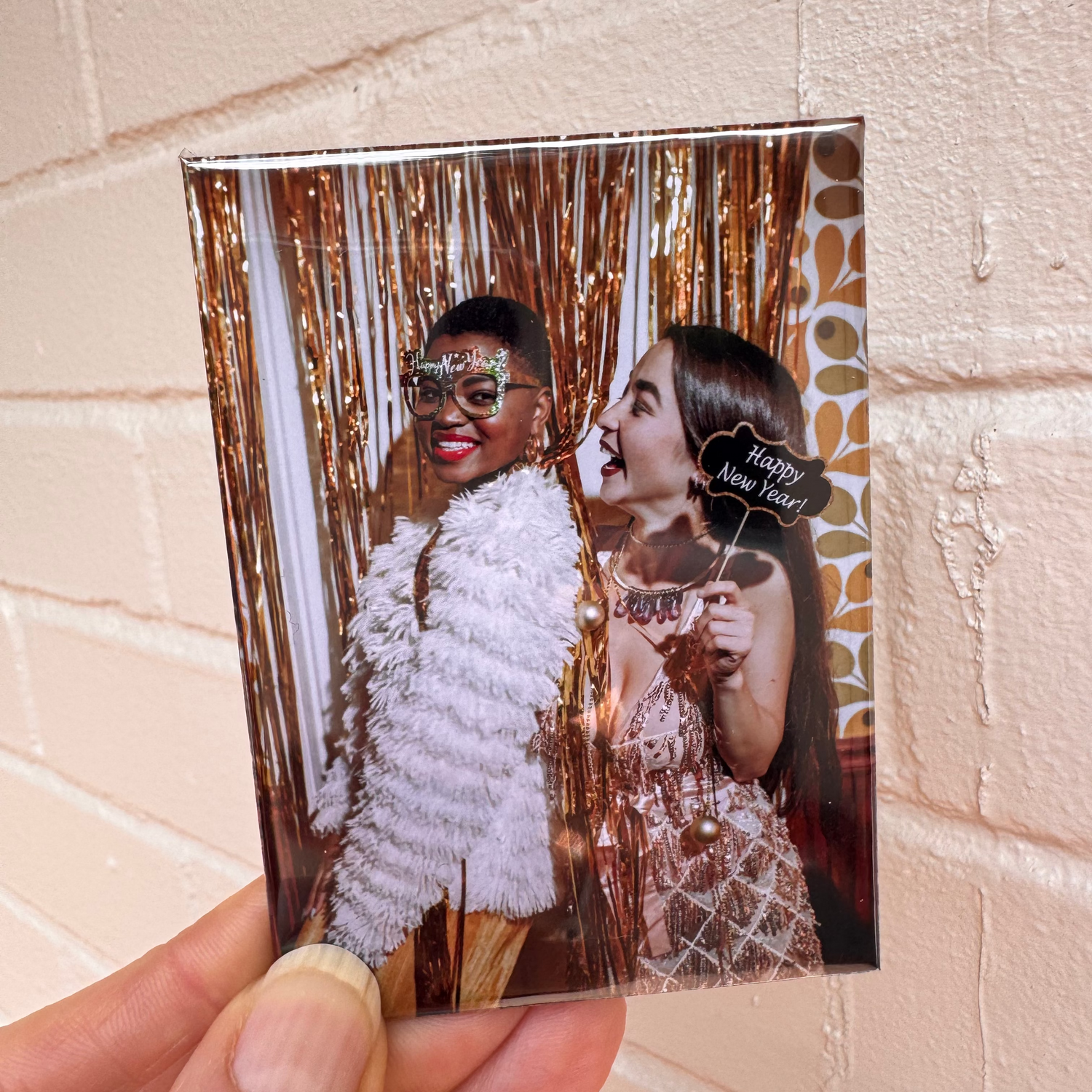 girls in a photo booth custom magnet